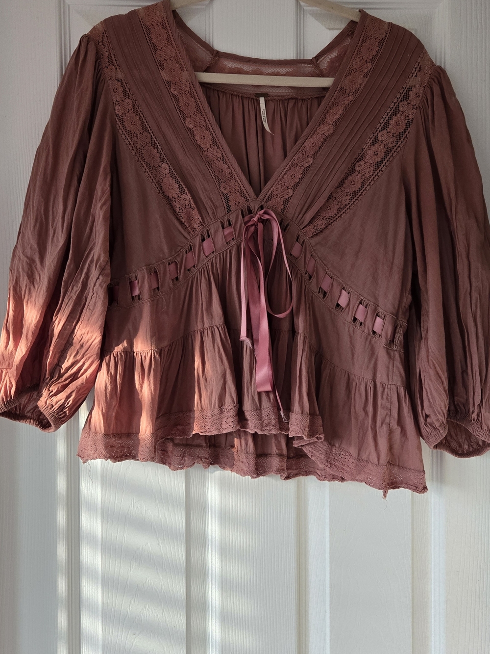 Free People - Lace Trim Blouse Dusty Rose
